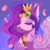 Size: 400x400 | Tagged: safe, artist:maxi_ponie, pipp petals, pegasus, pony, g5, adorapipp, bust, cute, eyes closed, female, flower petals, gradient background, mare, portrait, raised hoof, signature, smiling, solo, spread wings, unshorn fetlocks, wings