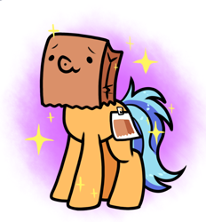 Size: 596x641 | Tagged: safe, alternate version, artist:paperbagpony, oc, oc only, oc:paper bag, earth pony, pony, fake cutie mark, pokémon, shiny pokémon, solo, sparkles