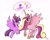 Size: 2048x1623 | Tagged: safe, artist:petaltwinkle, princess cadance, twilight sparkle, alicorn, pony, g4, crown, duo, duo female, female, jewelry, mare, regalia, simple background, sisters-in-law, speech bubble, twilight sparkle (alicorn), white background, wings