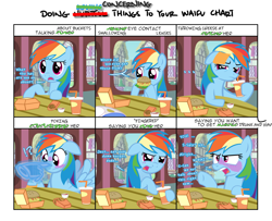 Size: 3200x2600 | Tagged: safe, artist:iamaveryrealperson, rainbow dash, pegasus, pony, g4, ..., 2022, blushing, boop, burger, chart, cheese, comic, confused, contact lens, crossed out, date, dialogue, doing concerning things to your waifu, doing loving things, eating, exclamation point, female, flustered, food, french fries, frown, hand, high res, hoof on table, joke, ketchup, looking at someone, looking at something, looking at you, magic, magic hands, mare, meme, not doing hurtful things to your waifu, oat burger, oats, offscreen character, open mouth, question mark, sauce, sitting, sliced cheese, soda, spread wings, surprised, table, talking, talking to viewer, teeth, text, waifu, waifu chart, wide eyes, wings