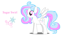 Size: 759x420 | Tagged: safe, artist:pinkamena_exe, oc, oc only, oc:sugar swirl, pegasus, pony, double rainboom puppet, female, mare, pegasus oc, pink eyes, simple background, solo, sparkly mane, sparkly tail, spread wings, tail, white background, wings