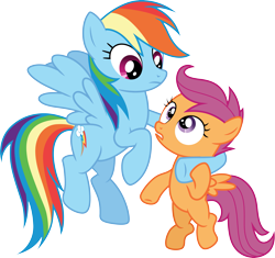 Size: 3187x3000 | Tagged: safe, artist:cloudy glow, rainbow dash, scootaloo, pegasus, pony, g4, the mysterious mare do well, .ai available, duo, duo female, female, filly, foal, mare, simple background, transparent background, vector
