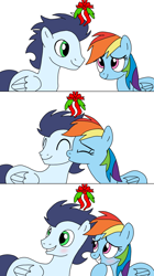 Size: 720x1282 | Tagged: safe, artist:dasher666, rainbow dash, soarin', pegasus, pony, g4, blushing, cheek kiss, comic, female, holly, holly mistaken for mistletoe, kissing, male, mare, ship:soarindash, shipping, simple background, stallion, straight, white background