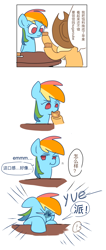 Size: 1730x4096 | Tagged: safe, artist:pipicangshuya32397, applejack, rainbow dash, earth pony, pegasus, pony, g4, chinese, chinese text, comic, eating, female, food, mare, translation request