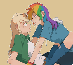 Size: 3174x2834 | Tagged: safe, artist:pipicangshuya32397, applejack, rainbow dash, human, g4, crying, duo, duo female, female, humanized, lesbian, looking at each other, looking at someone, ship:appledash, shipping
