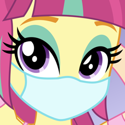 Size: 2160x2160 | Tagged: safe, artist:alandssparkle, artist:brokenadam, edit, sour sweet, equestria girls, g4, arm behind head, coronavirus, covid-19, cropped, eyelashes, eyeshadow, face mask, looking at you, makeup, mask, solo