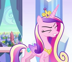 Size: 1265x1080 | Tagged: safe, screencap, princess cadance, alicorn, pony, g4, season 3, the crystal empire, concave belly, cropped, crown, crystal empire, eyes closed, female, jewelry, mare, peytral, regalia, slender, solo, thin