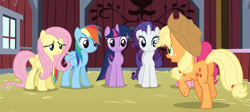 Size: 1269x571 | Tagged: safe, screencap, applejack, fluttershy, pinkie pie, rainbow dash, rarity, twilight sparkle, g4, spike at your service, applebutt, butt, plot, rear view