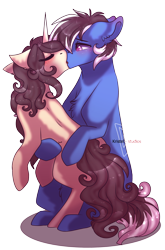 Size: 2657x4027 | Tagged: safe, artist:krissstudios, oc, oc only, earth pony, pony, unicorn, female, kissing, mare, simple background, transparent background