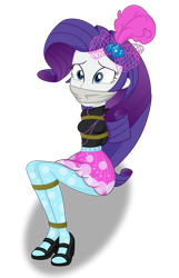 Size: 1286x2000 | Tagged: safe, artist:nie-martw-sie-o-mnie, rarity, human, equestria girls, g4, bondage, cloth gag, clothes, gag, hairpin, high heels, pantyhose, rope, rope bondage, shoes, simple background, sitting, transparent background, uniform