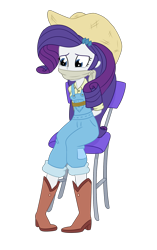 Size: 1137x1810 | Tagged: safe, artist:nie-martw-sie-o-mnie, rarity, human, equestria girls, g4, bondage, boots, bound and gagged, chair, cloth gag, clothes, cowboy boots, cowboy hat, cowgirl, denim, gag, hat, jeans, overalls, pants, rope, rope bondage, shoes, simple background, sitting, stetson, transparent background