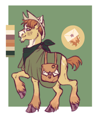 Size: 1614x1963 | Tagged: safe, artist:cactiflowers, oc, earth pony, pony, bag, hat, male, saddle bag, solo, stallion