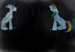 Size: 499x349 | Tagged: safe, artist:sublit, rainbow dash, soarin', pegasus, pony, g4, female, male, mare, rain, ship:soarindash, shipping, stallion, straight