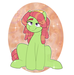 Size: 1390x1402 | Tagged: safe, artist:2k.bugbytes, tree hugger, earth pony, pony, g4, female, mare, simple background, sitting, solo, sparkles, transparent background