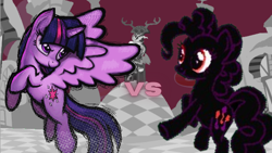Size: 1280x720 | Tagged: artist needed, safe, discord, twilight sparkle, alicorn, fighting is magic, fighting is magic - roots, g4, chaos, discorded landscape, final boss, floating island, game screencap, palette swap, ponyville, recolor, shadow pie, stage, twilight sparkle (alicorn)