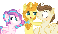 Size: 1829x1080 | Tagged: safe, artist:colorcoookie0w0, pound cake, princess flurry heart, pumpkin cake, alicorn, pegasus, pony, unicorn, g4, base used, blushing, brother and sister, cake twins, cute, daaaaaaaaaaaw, female, implied poundflurry, male, mare, older, older flurry heart, older pound cake, older pumpkin cake, ship:poundflurry, shipper on deck, shipping, siblings, simple background, stallion, straight, transparent background, trio, twins