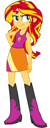 Size: 570x1459 | Tagged: safe, artist:shimmy, sunset shimmer, human, equestria girls, g4, boots, clothes, female, frown, hand on hip, high heel boots, shirt, shoes, simple background, skirt, sleeveless, sleeveless shirt, solo, sunset shimmer is not amused, tank top, unamused, white background