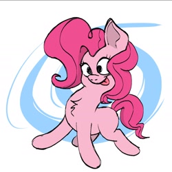 Size: 2000x1998 | Tagged: safe, artist:doodledonutart, pinkie pie, earth pony, pony, g4, chest fluff, female, mare, missing cutie mark, ponk, silly, simple background, solo, tongue out, white background, wonky