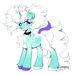 Size: 3000x3000 | Tagged: safe, artist:simonsayscry, oc, oc only, oc:pupcup, pony, unicorn, chest fluff, dog ears, ear piercing, facial markings, female, female oc, high res, hooves, horn, long tail, mare, mare oc, multicolored hooves, piercing, pigtails, simple background, smiling, solo, standing, tail, transparent background, unicorn oc, unshorn fetlocks