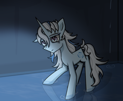 Size: 865x710 | Tagged: safe, artist:taoyvfei, pony, unicorn, genshin impact, horn, male, moist, neuvillette (genshin impact), reflection, solo, stallion, water