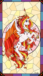 Size: 1290x2295 | Tagged: safe, artist:raindrophalo, oc, oc only, alicorn, pony, alicorn oc, horn, side view, solo, stained glass, wings