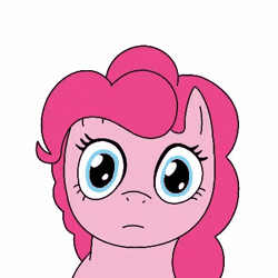 Size: 400x400 | Tagged: safe, artist:hach, pinkie pie, earth pony, pony, g4, animated, clown, clown makeup, clown nose, female, gif, hat, mare, oh no, party hat, ponk, red nose, simple background, solo, stare, transformation, white background