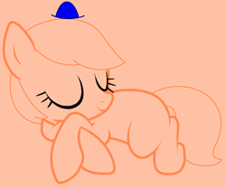 Size: 1343x1111 | Tagged: safe, artist:fluttersbases, artist:spitfirethepegasusfan39, earth pony, pony, g4, adult blank flank, base used, blank flank, eyes closed, hat, lazy, lying down, male, mr. lazy, mr. men, mr. men little miss, ponified, simple background, sleeping, smiling, solo, stallion, tan background