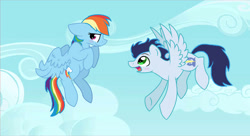 Size: 750x407 | Tagged: safe, artist:princess-kitsune-tsu, rainbow dash, soarin', pegasus, pony, g4, female, male, mare, ship:soarindash, shipping, stallion, straight