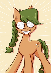 Size: 2480x3508 | Tagged: safe, artist:tastimelon, oc, oc only, oc:morning mimosa, earth pony, pony, braces, female, glasses, looking at you, mare, smiling, solo