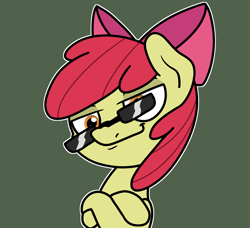 Size: 2048x1865 | Tagged: safe, artist:ewoudcponies, apple bloom, earth pony, pony, g4, crossed hooves, female, filly, foal, green background, looking at you, outline, simple background, smiling, smiling at you, solo, sunglasses, white outline
