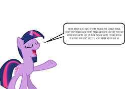 Size: 1588x1123 | Tagged: safe, twilight sparkle, unicorn, g4, motivational, positive ponies, simple background, singing, song reference, speech bubble, thomas and friends, thomas the tank engine, unicorn twilight, white background