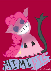 Size: 2500x3500 | Tagged: safe, artist:joshjenkins6, pinkie pie, mimikyu, g4, creepy, grin, high res, pokémon, simple background, smiling