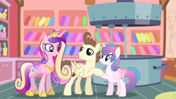 Size: 2600x1463 | Tagged: safe, artist:princess--gracie, pound cake, princess cadance, princess flurry heart, alicorn, pegasus, pony, g4, crown, female, hoof shoes, jewelry, male, mare, mother and child, mother and daughter, older, older flurry heart, older pound cake, peytral, pregnant, princess shoes, regalia, ship:poundflurry, shipping, stallion, straight, trio