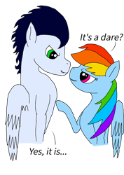 Size: 828x1167 | Tagged: safe, artist:middaygiggle, rainbow dash, soarin', pegasus, pony, g4, female, male, mare, ship:soarindash, shipping, simple background, stallion, straight, transparent background