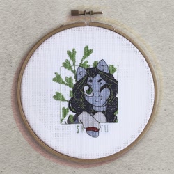Size: 991x991 | Tagged: safe, artist:ipoloarts, oc, oc only, oc:skiu, pony, g4, commission, craft, cross stitch, crossstitching, embroidery, female, handmade, needlework, photo, solo, traditional art, ych result