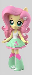 Size: 548x1280 | Tagged: safe, artist:andrew hickinbottom, fluttershy, equestria girls, g4, boots, clothes, cute, doll, equestria girls minis, gray background, high heel boots, shirt, shoes, simple background, skirt, socks, solo, toy