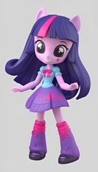 Size: 704x1232 | Tagged: safe, artist:andrew hickinbottom, twilight sparkle, equestria girls, g4, boots, clothes, cute, doll, equestria girls minis, gray background, high heel boots, shirt, shoes, simple background, skirt, solo, toy