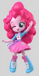 Size: 668x1284 | Tagged: safe, artist:andrew hickinbottom, pinkie pie, equestria girls, g4, boots, clothes, cute, doll, equestria girls minis, gray background, high heel boots, jacket, shirt, shoes, simple background, skirt, solo, toy, vest