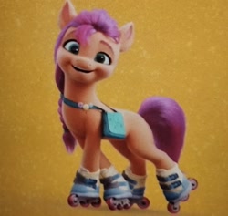 Size: 1460x1384 | Tagged: safe, screencap, sunny starscout, earth pony, pony, g5, my little pony: a new generation, spoiler:g5, bag, cute, female, mare, photo, picture of a screen, roller skates, saddle bag, skates, solo, sunnybetes