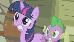 Size: 1280x720 | Tagged: safe, screencap, spike, twilight sparkle, g4, duo, duo male and female, female, male