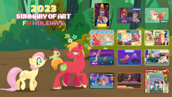 Size: 3840x2160 | Tagged: safe, anonymous artist, angel bunny, apple bloom, big macintosh, bright mac, fluttershy, rainbow dash, rarity, toe-tapper, torch song, twilight sparkle, winona, oc, oc:late riser, alicorn, dog, earth pony, pegasus, pony, rabbit, sloth, unicorn, series:fm holidays, series:hearth's warming advent calendar 2023, g4, 4k, 4th of july, abstract background, advent calendar, alternate hairstyle, animal, animal costume, annoyed, art summary, baby, baby pony, bags under eyes, bald tail, bed, bedroom, bedroom eyes, big mac (burger), biting, blushing, boots, bowtie, burger, burger costume, burned, burned butt, candy, cap, caroling, carousel boutique, caught, chest fluff, chocolate, chocolate bunny, christmas, christmas lights, christmas wreath, cloak, clothes, colt, colt big macintosh, confetti, confused, costume, covered eyes, covering ears, crowd, crying, cute, cutie mark clothing, doctor frankenstein, doorway, dorothy gale, drool, duo, easter, eating, eyes closed, facial hair, family, father and child, father and son, father's day, faux pas, feather fingers, female, filly, fireworks, five o'clock shadow, floppy ears, fluttershy's bedroom, fluttershy's cottage, fluttertree, flying, foal, food, food costume, forest, frog (hoof), frown, fuse, glowing, glowing horn, grin, gritted teeth, halloween, halloween costume, hamburger, happy easter, happy new year, happy new year 2023, hat, headband, heart, hearts and hooves day, high res, holding a pony, holding each other, holiday, holly, hoof around neck, hoof hold, hoof on chest, hoof on shoulder, horn, hospital, hospital bed, hospital gown, imminent sex, jacket, jumpsuit, kiss on the lips, kissing, lab coat, labor day, levitation, lineless, liquid pride, lollipop, looking at each other, looking at someone, looking at you, looking back, looking back at you, lying down, macabetes, magic, male, manehattan, mare, messy mane, moments before disaster, mother's day, moustache, mouth hold, namesake, nature, neck biting, new year, newborn, night, nightgown, nightmare night costume, no pupils, nose wrinkle, oat burger, oats, oblivious, offscreen character, offspring, on back, on bed, one eye closed, open clothes, open mouth, open smile, outstretched hoof, panic, parent:big macintosh, parent:fluttershy, parents:fluttermac, photo, photo album, pilgrim hat, pinch, pointy ponies, ponytones, ponytones outfit, pov, puffy cheeks, pulling, pumpkin bucket, pun, question mark, rarity is a marshmallow, rearing, rocket, roleplaying, running, saint patrick's day, santa hat, scarf, sealab 2021, shamrock, ship:fluttermac, shipping, shoes, short mane, shrunken pupils, shyabetes, singing, sitting, sleeping, sleepy, smiling, smoke, sniffing, snout, snow, snowfall, spread wings, stallion, standing on two hooves, straight, summary, swaddled, sweat, sweatdrop, sweater, tears of joy, teeth, telekinesis, text, thanksgiving, that pony sure does love burgers, the wizard of oz, tongue out, tree, tree costume, tree stump, turkey costume, turned head, turtleneck, twilight burgkle, twilight sparkle (alicorn), underhoof, undressing, valentine's day, visual pun, wall of tags, wavy mouth, wing hands, wings, wreath, younger