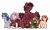 Size: 4800x2850 | Tagged: safe, artist:crimmharmony, oc, oc only, oc:brimstone blitz, oc:coral eve, oc:glimmerlight, oc:murky, oc:protege, oc:unity, earth pony, pegasus, unicorn, fallout equestria, fallout equestria: murky number seven, bandage, buff, clothes, earth pony oc, fanfic art, goggles, goggles on head, group photo, horn, messy mane, muscles, pegasus oc, pipbuck, simple background, size comparison, size difference, steel ranger, steel ranger scribe, tattoo, transparent background, unicorn oc