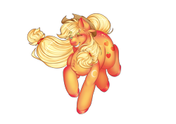Size: 2283x1614 | Tagged: safe, artist:octaytheartist, applejack, earth pony, pony, g4, ear fluff, eye clipping through hair, eyebrows, eyebrows visible through hair, female, grin, looking at you, mare, one eye closed, simple background, smiling, smiling at you, solo, transparent background