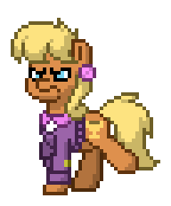 Size: 192x232 | Tagged: safe, ms. harshwhinny, earth pony, pony, pony town, g4, angry, animated, clothes, ear piercing, earring, female, frown, grumpy, jewelry, mare, ms. harshwhinny is not amused, piercing, pixel art, simple background, solo, sprite, transparent background, trotting, unamused
