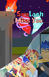 Size: 2300x3592 | Tagged: safe, artist:yingerten, flash sentry, sunset shimmer, equestria girls, g4, fanfic, fanfic art, female, male, poster, ship:flashimmer, shipping, straight