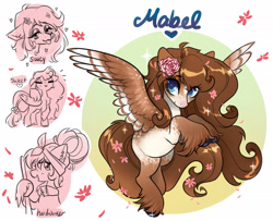 Size: 2313x1875 | Tagged: safe, artist:opalacorn, oc, oc only, oc:mabel, pegasus, pony, bandana, bedroom eyes, broom, coat markings, commission, cute, eyes closed, female, floppy ears, flower, flower in hair, hoof hold, looking at you, mare, simple background, smiling, solo, spread wings, tongue out, unshorn fetlocks, updo, white background, wings