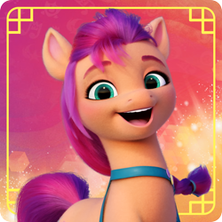 Size: 1000x1000 | Tagged: safe, sunny starscout, earth pony, pony, g5, my little pony: a new generation, official, avatar, braid, braided ponytail, chinese, chinese new year, female, fluttershy's cutie mark, gradient background, looking at you, mare, open mouth, open smile, ponytail, profile picture, smiling, smiling at you, sunny's bag, twilight's cutie mark