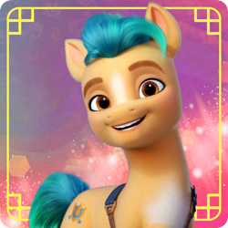 Size: 1000x1000 | Tagged: safe, hitch trailblazer, earth pony, pony, g5, my little pony: a new generation, official, avatar, chinese, chinese new year, gradient background, looking at you, male, open mouth, open smile, profile picture, smiling, smiling at you, solo, stallion