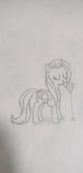 Size: 1080x2248 | Tagged: safe, fluttershy, pegasus, pony, g4, eyes closed, female, mare, pencil drawing, solo, traditional art