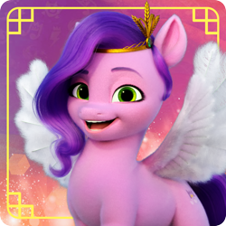 Size: 1000x1000 | Tagged: safe, pipp petals, pegasus, pony, g5, my little pony: a new generation, official, avatar, chinese, chinese new year, diadem, female, gradient background, jewelry, looking at you, mare, open mouth, open smile, profile picture, regalia, smiling, smiling at you, spread wings, wings